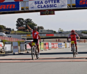 Burry Stander out-kicked Geoff Kabush to win the Sea Otter Classic cross-country race. Photo by Matt Gutowski