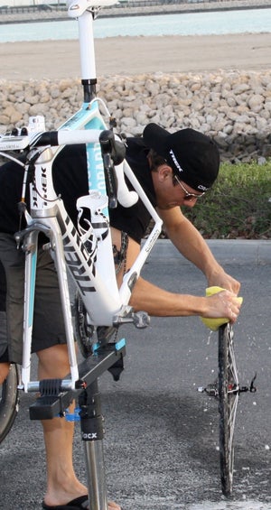 2011 Tour of Qatar, mechanic with Cancellara's bike 2011 Tour of Qatar, mechanic with Cancellara's bike