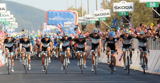 2011 Giro d'Italia, stage 4 finish. Team Leopard-Trek and Tyler Farrar 2011 Giro d'Italia, stage 4 finish. Team Leopard-Trek and Tyler Farrar