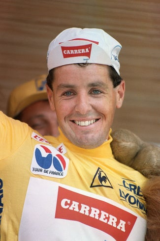 Podium smile 1987 Tour de France podium: Stephen Roche