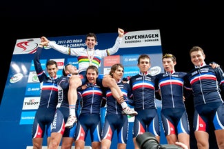 2011 UCI Road World Championships, junior men, French celebrate 2011 UCI Road World Championships, junior men, French celebrate