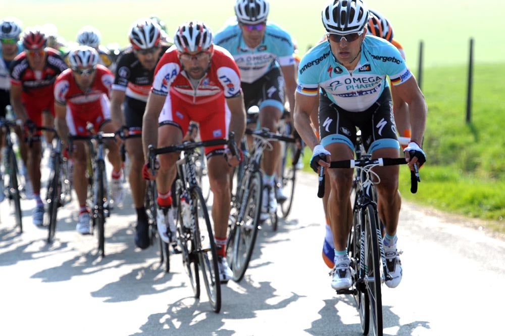 Gerald Ciolek leads the group of favorites toward the finish of the 2012 Ghent-Wevelgem. Photo: Graham Watson | <a id="www.grahamwatson.com" href="http://grahamwatson.com">www.grahamwatson.com</a>