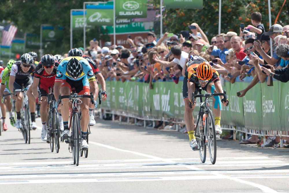 Eric Young wins the Stage 5 sprint in Kamas, Utah. Photo: Casey B. Gibson | <a href="http://www.cbgphoto.com">www.cbgphoto.com</a>