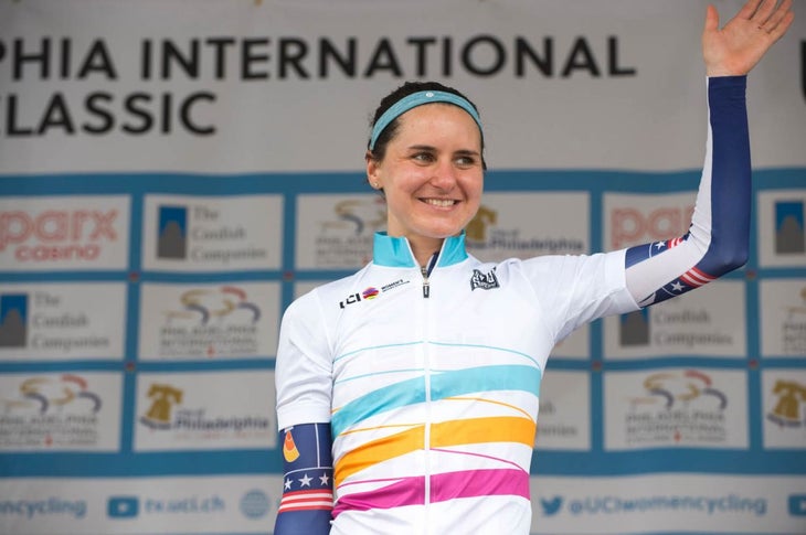 She's on a roll. Megan Guarnier added another win to her dominating season, cementing her hold on the World Cup leader's jersey. Photo: Casey B. Gibson | www.cbgphoto.com