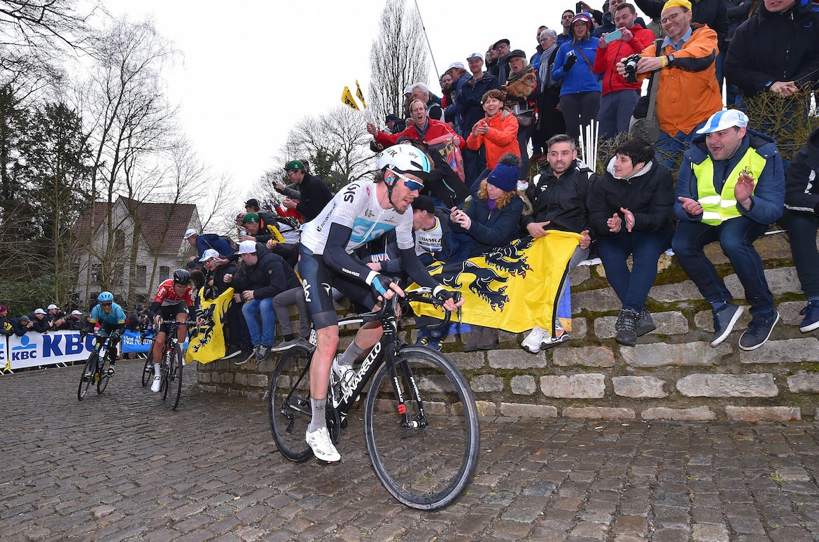 Luke Rowe (Sky) was DQ'd during the 2018 Tour of Flanders for riding on a crowded bike path filled with pedestrians. Photo: Tim De Waele/Getty Images (File).