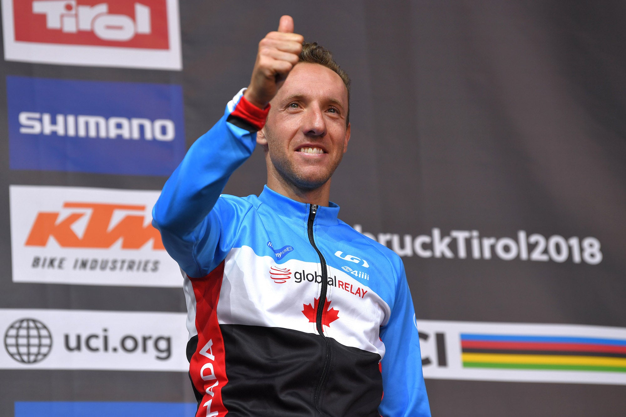 Disappointment turned to excitement for Mike Woods a few minutes after the worlds road race finished. Photo: Tim de Waele/Getty Images