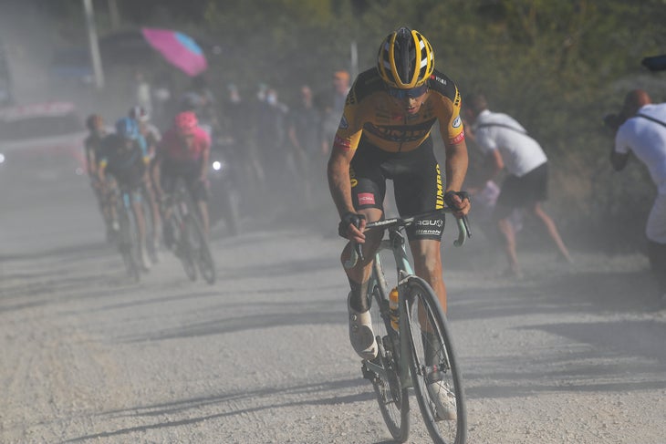 Van Aert made his move on the final gravel sector to pull clear of an elite lead group.