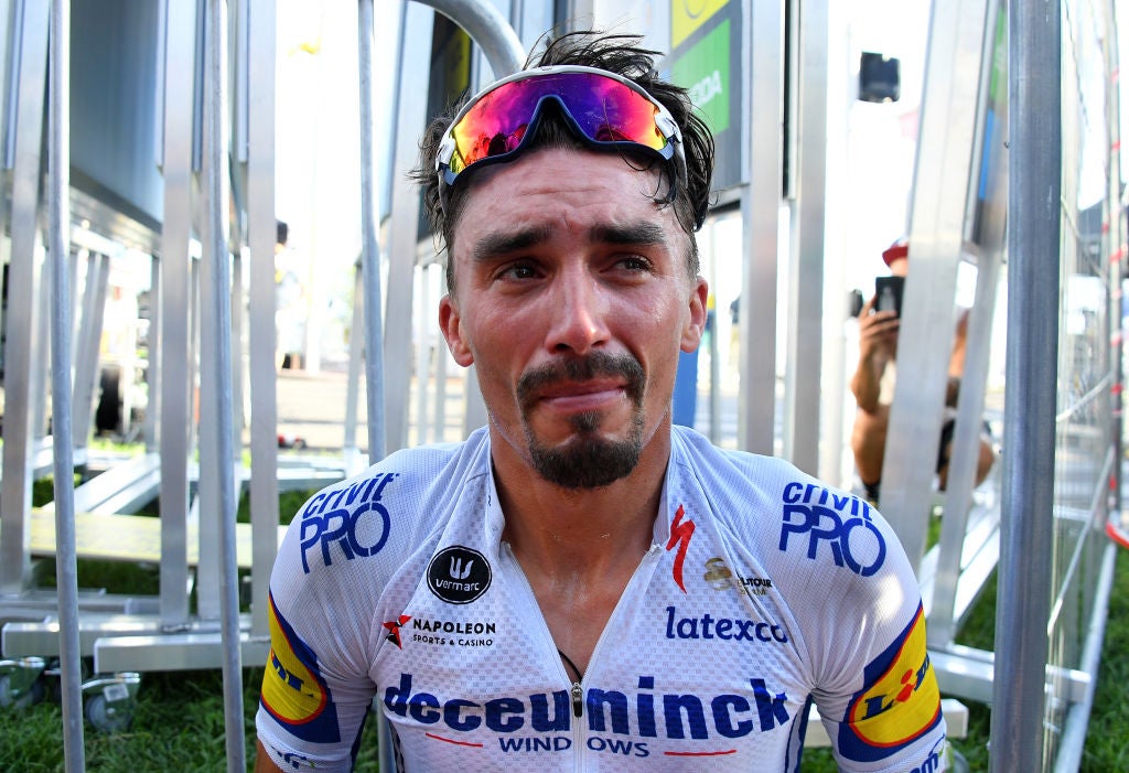 NICE, FRANCE - AUGUST 30: Arrival / Julian Alaphilippe of France and Team Deceuninck - Quick-Step / Celebration / during the 107th Tour de France 2020, Stage 2 a 186km stage from Nice Haut Pays to Nice / #TDF2020 / @LeTour / on August 30, 2020 in Nice, France.