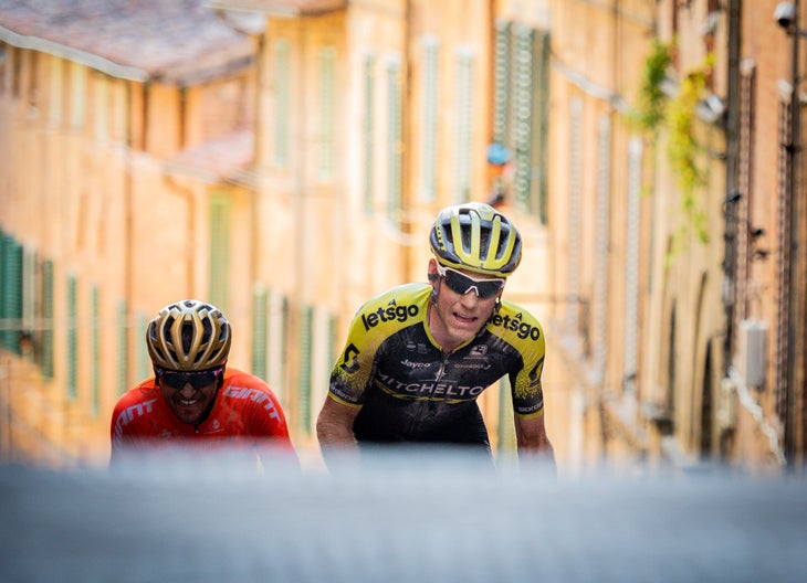 Bookwalter led van Avermaet up the climb to the finish line in Siena. Photo: James Startt.