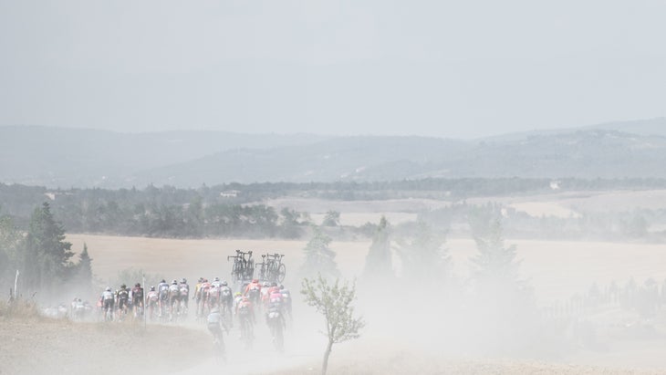 The white dust of the Strade Bianche.
