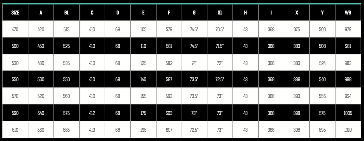 Bianchi Specialissima frame size options and geometry