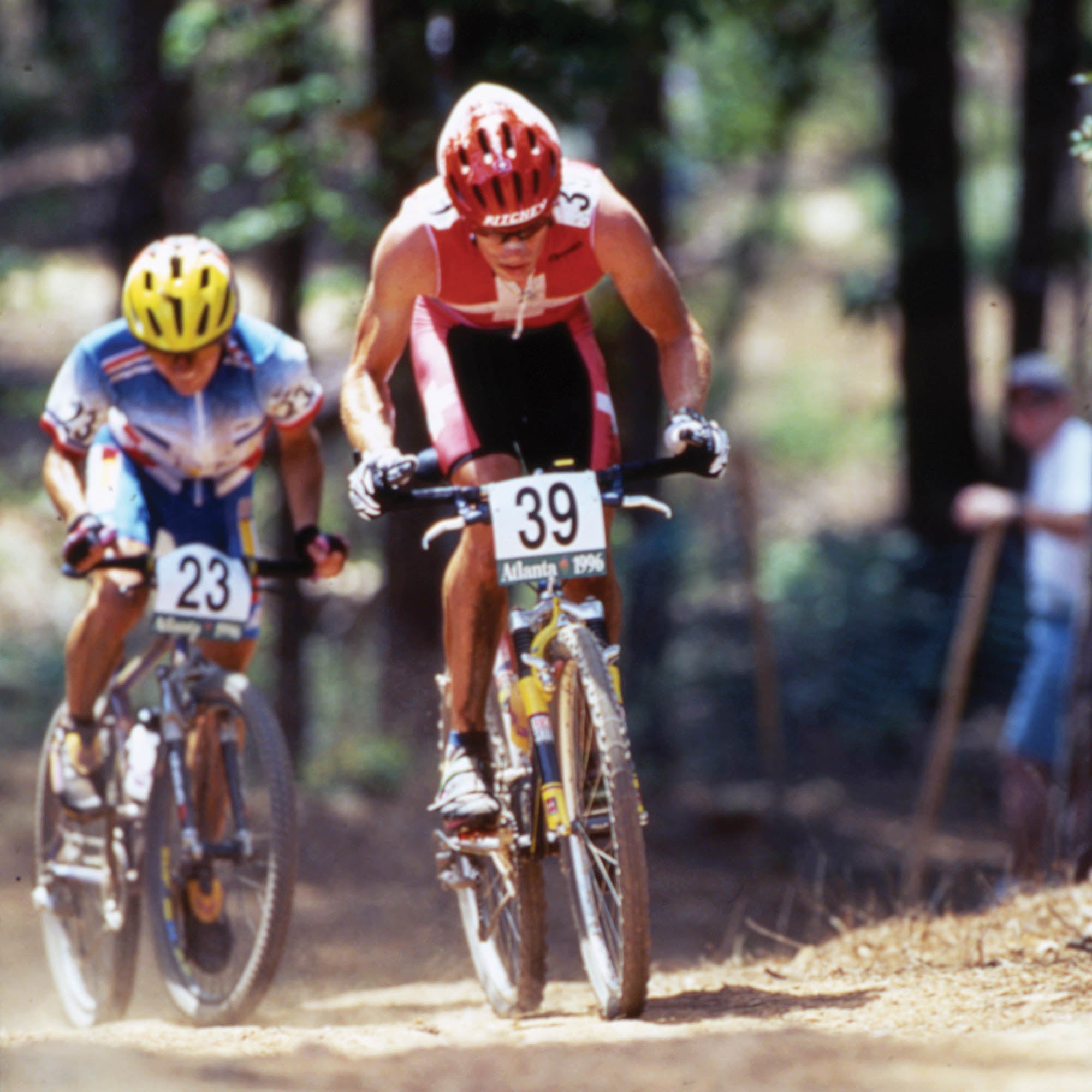 Frischknecht competing in mountain bike in the Olympics