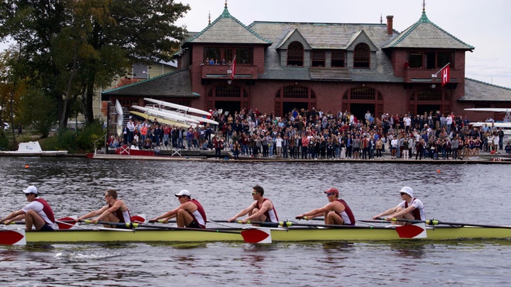 Deuel in 3 seat of the Harvard light men's eight at the Head of the Charles