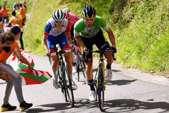 Primoz Roglic leads David Gaudu on the final stage of Itzulia Basque Country