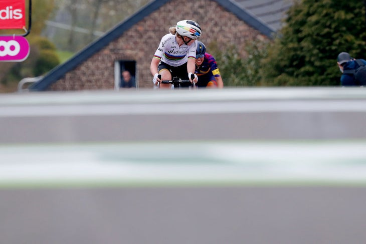 Anna van der Breggen leading the way on the Mur de Huy during the 2021 Fleche Wallonne