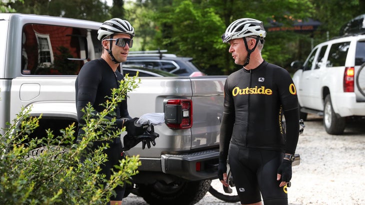 Guest rider Christian Vande Velde and Outside CEO Robin Thurston.