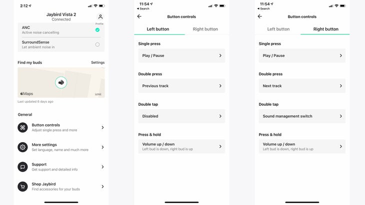 The Jaybird app configures the features and functions available in the Vista 2.
