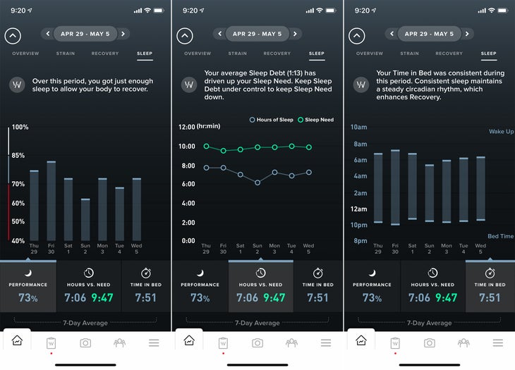 Whoop app sleep screens