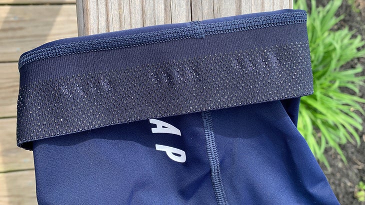 The leg grippers on the MAAP Training bibs hold the legs in place without creating an undesirable "sausage" effect.
