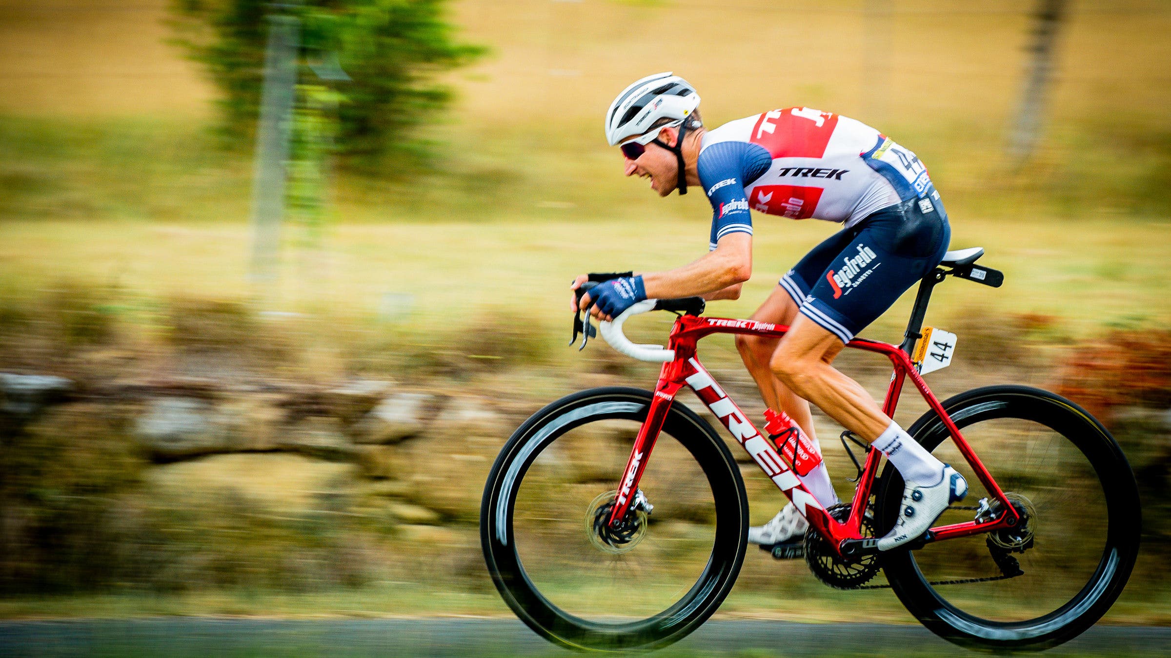 Bauke Mollema of Trek Segfredo soloing his way to a stage 14 win at the 2021 Tour de France.