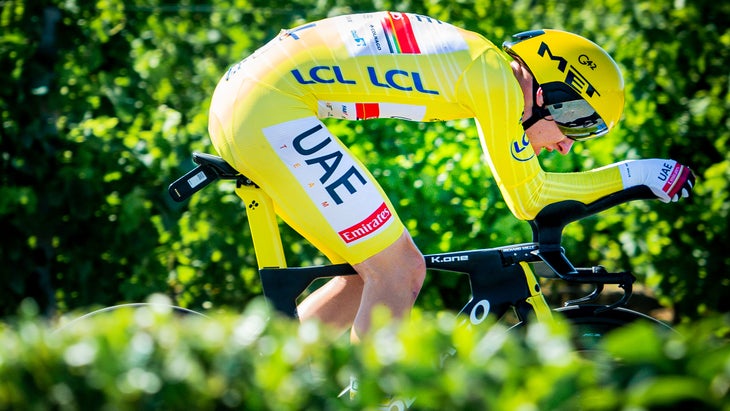 Tadej Pogačar on the stage 20 time trial of the 2021 Tour de France.