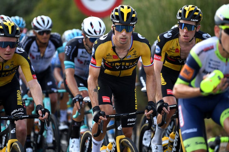VALDEPEÑAS DE JAÉN, SPAIN - AUGUST 25: Primoz Roglic of Slovenia and Team Jumbo - Visma during the 76th Tour of Spain 2021, Stage 11 a 133,6km stage from Antequera to Valdepeñas de Jaén 1009m / @lavuelta / #LaVuelta21 / on August 25, 2021 in Valdepeñas de Jaén, Spain. (Photo by Tim de Waele/Getty Images)