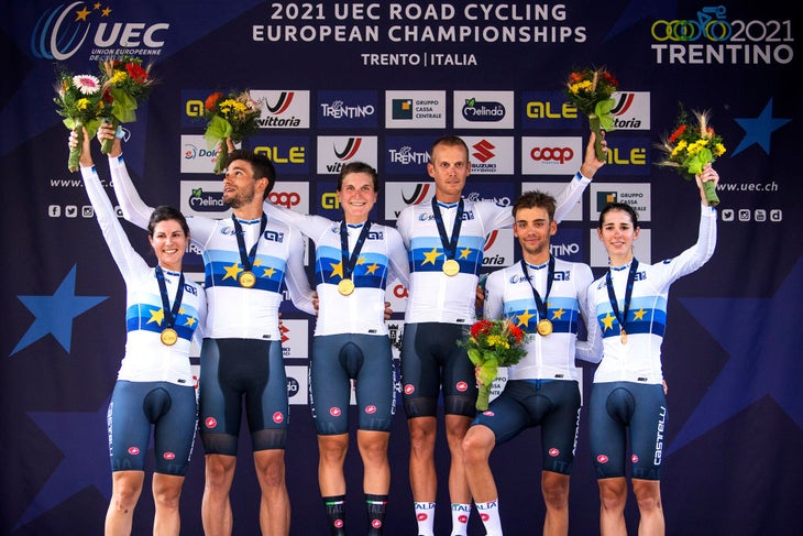 Elisa Longo Borghini was part of the Italian mixed relay team smashing it at the Euros
