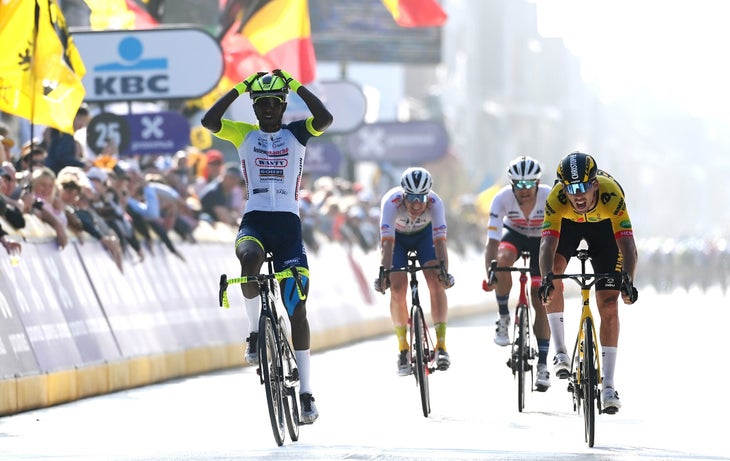 Biniam Girmay winning Gent-Wevelgem