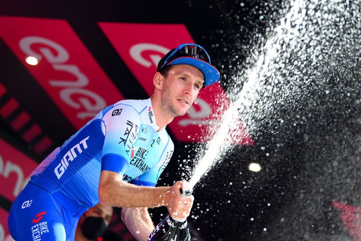Simon Yates on the podium at the Giro d'Italia
