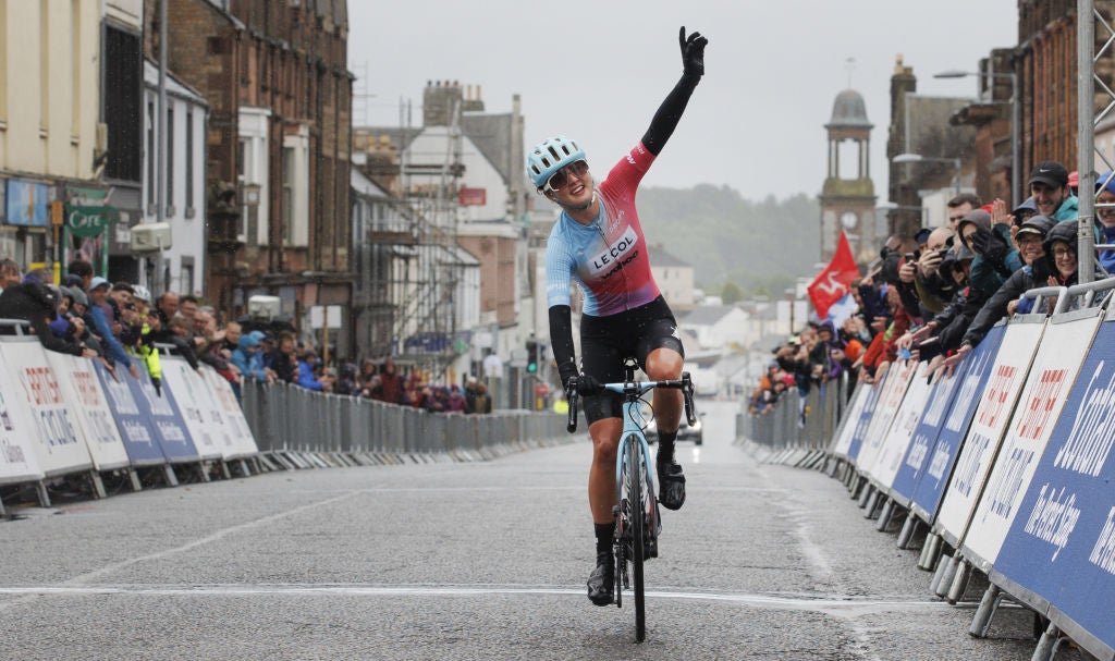 Alice Towers winner of the Womens elite along with the under 23s ,during the 2022 British National Road Championships road race