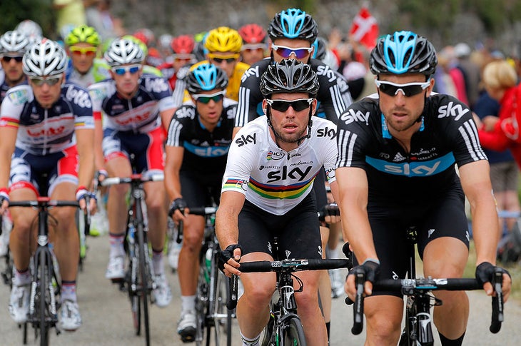 Bernhard Eisel on the front for Sky Procycling at the Tour de France in 2012
