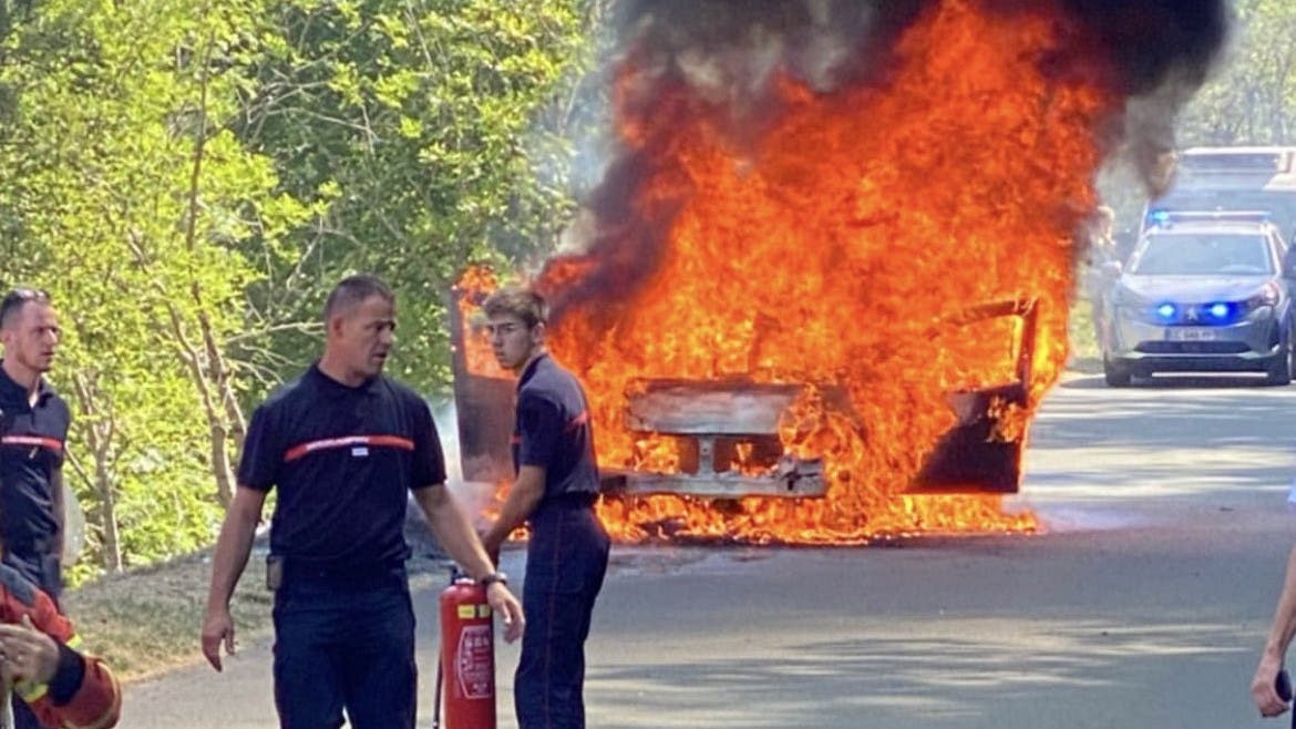 Tour de France: Police car catches fire near stage 14 finish