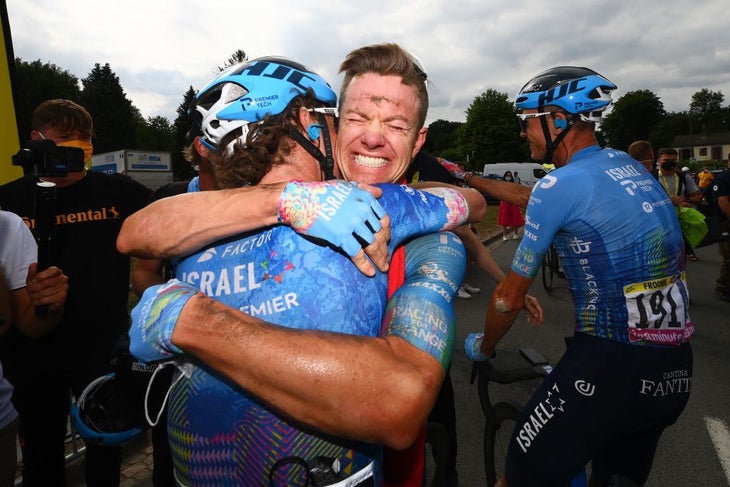 Simon Clarke celebrating his win at the Tour de France