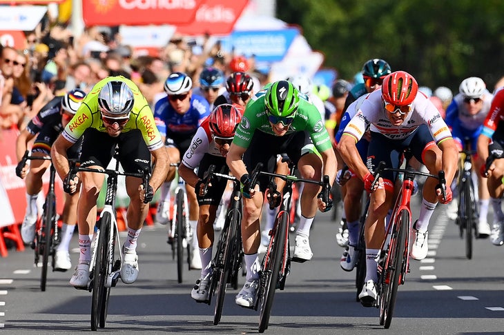 Sam Bennett winning at the 2022 Vuelta a España. 