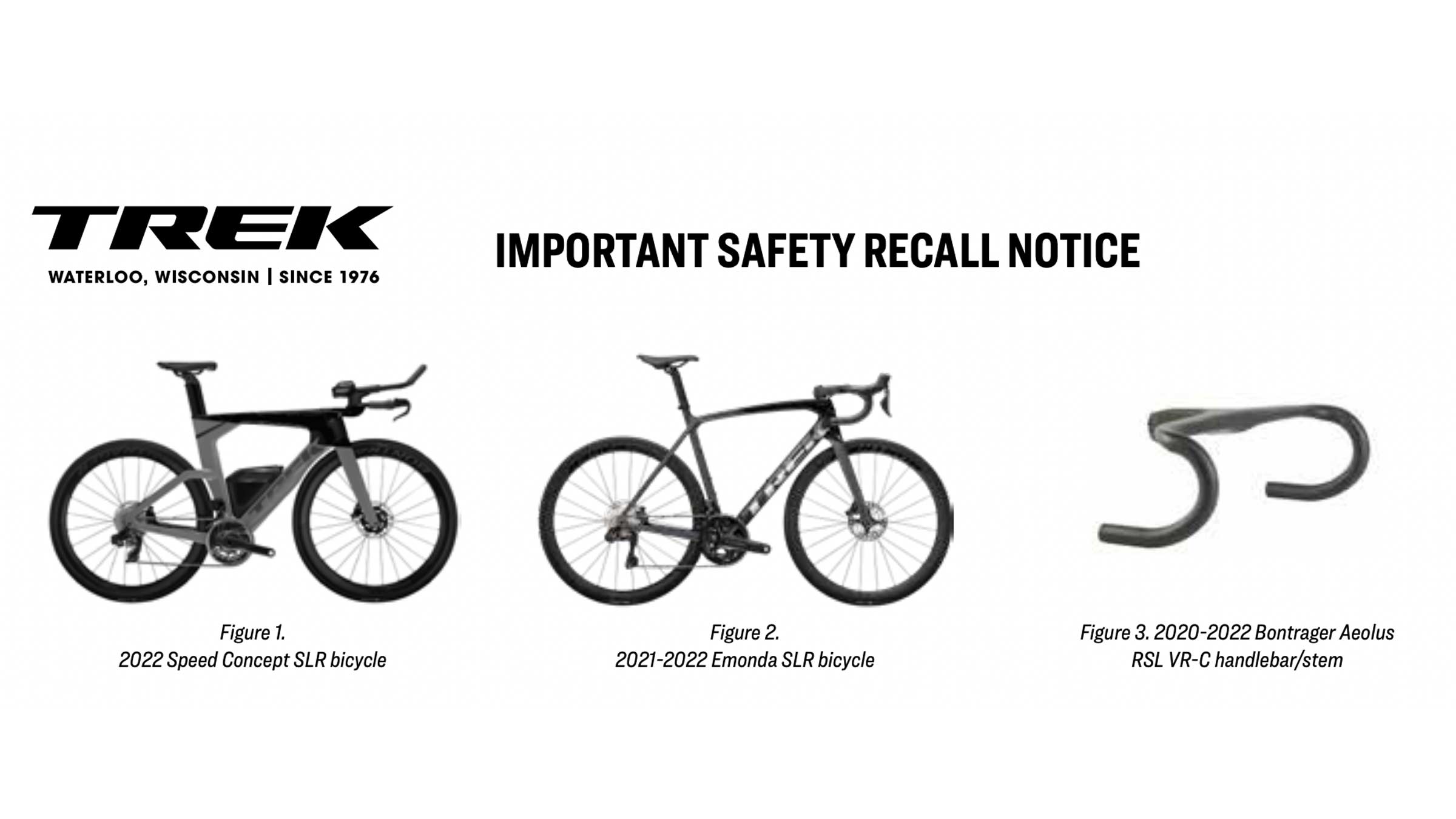 Trek recall: 2022 Speed Concept SLR, 2021-2022 Emonda SLR, and