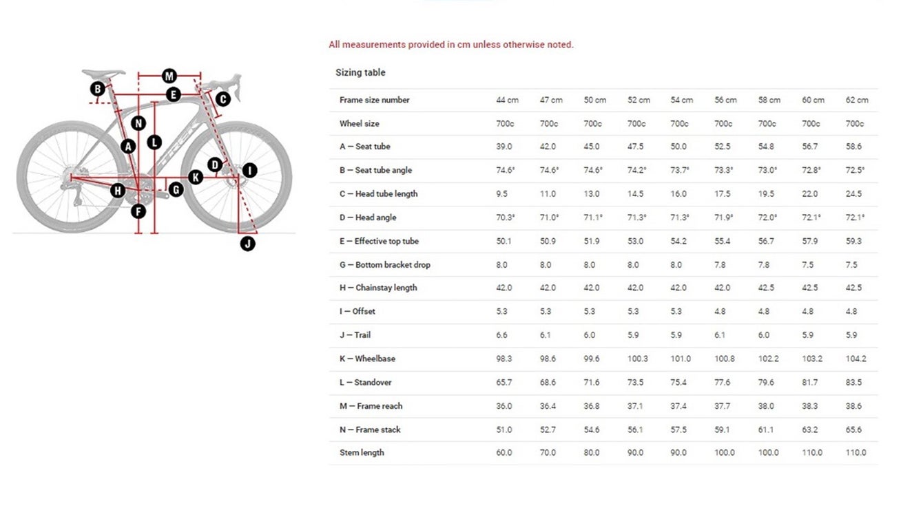 Trek domane deals sl5 size guide