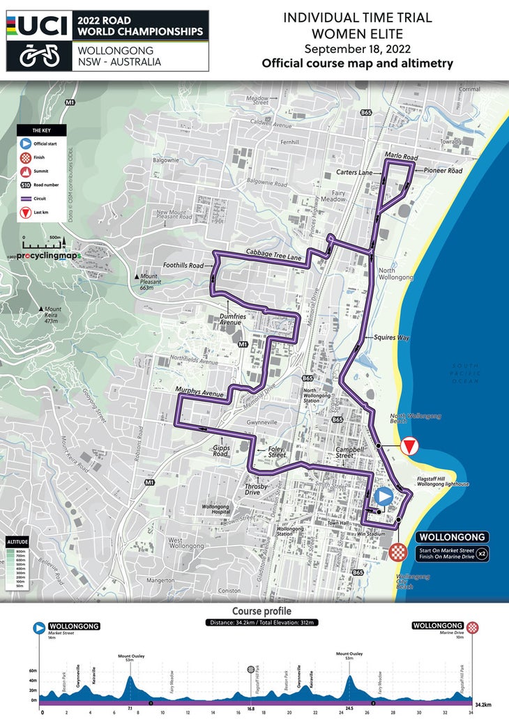 The men's and women's time trials will be the same length