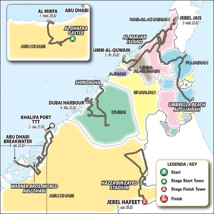 The route of the men's UAE Tour