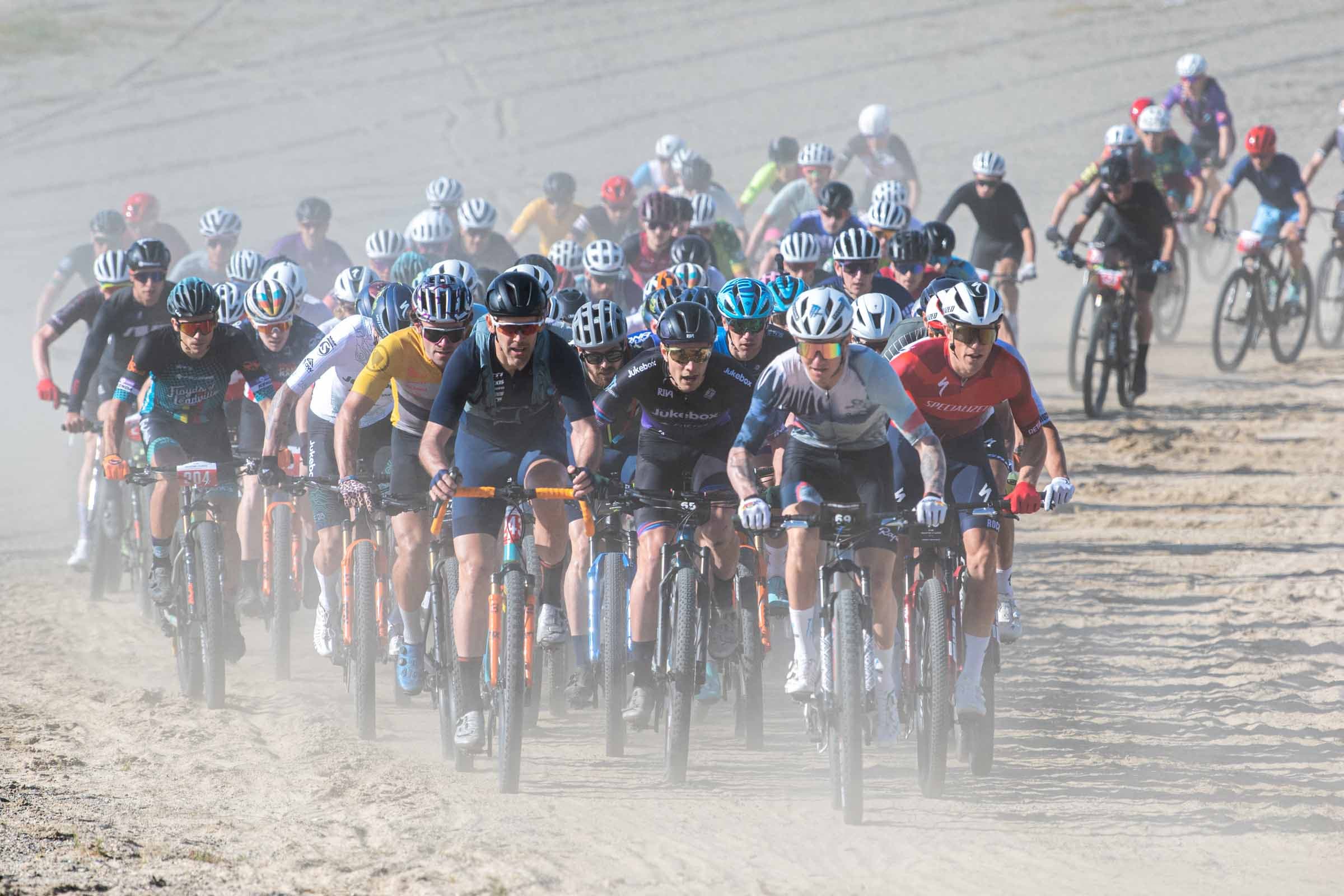 The men's field at the start of the 2023 Sea Otter Fuego XL in Monterey, California, the first race of the 2023 Life Time Grand Prix series. Saturday April 22, 2023.