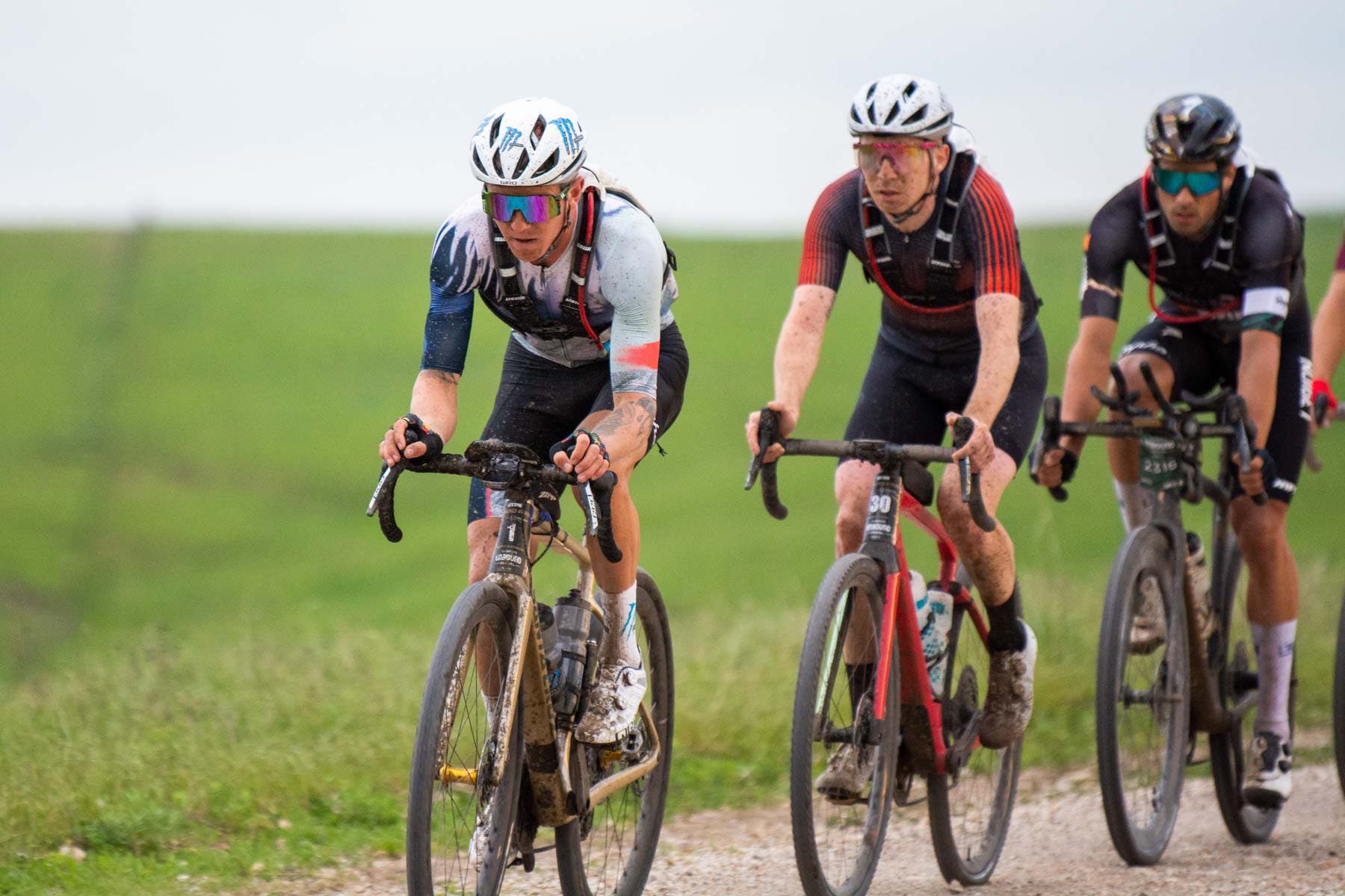 Keegan Swenson leads the front group at Unbound Gravel 2022