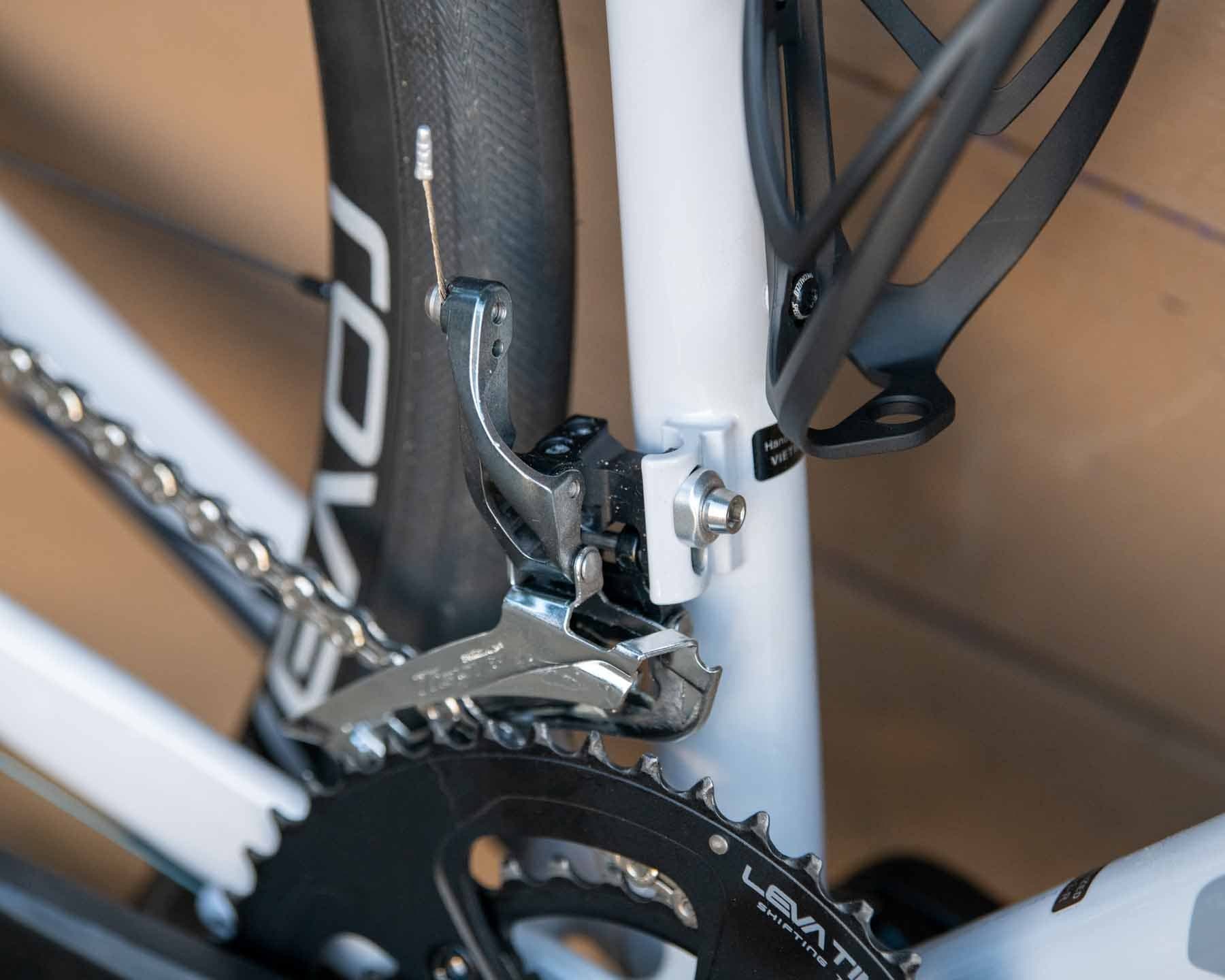 The Specialized Allez Sport 2023 detail of braze on front derailleur mount