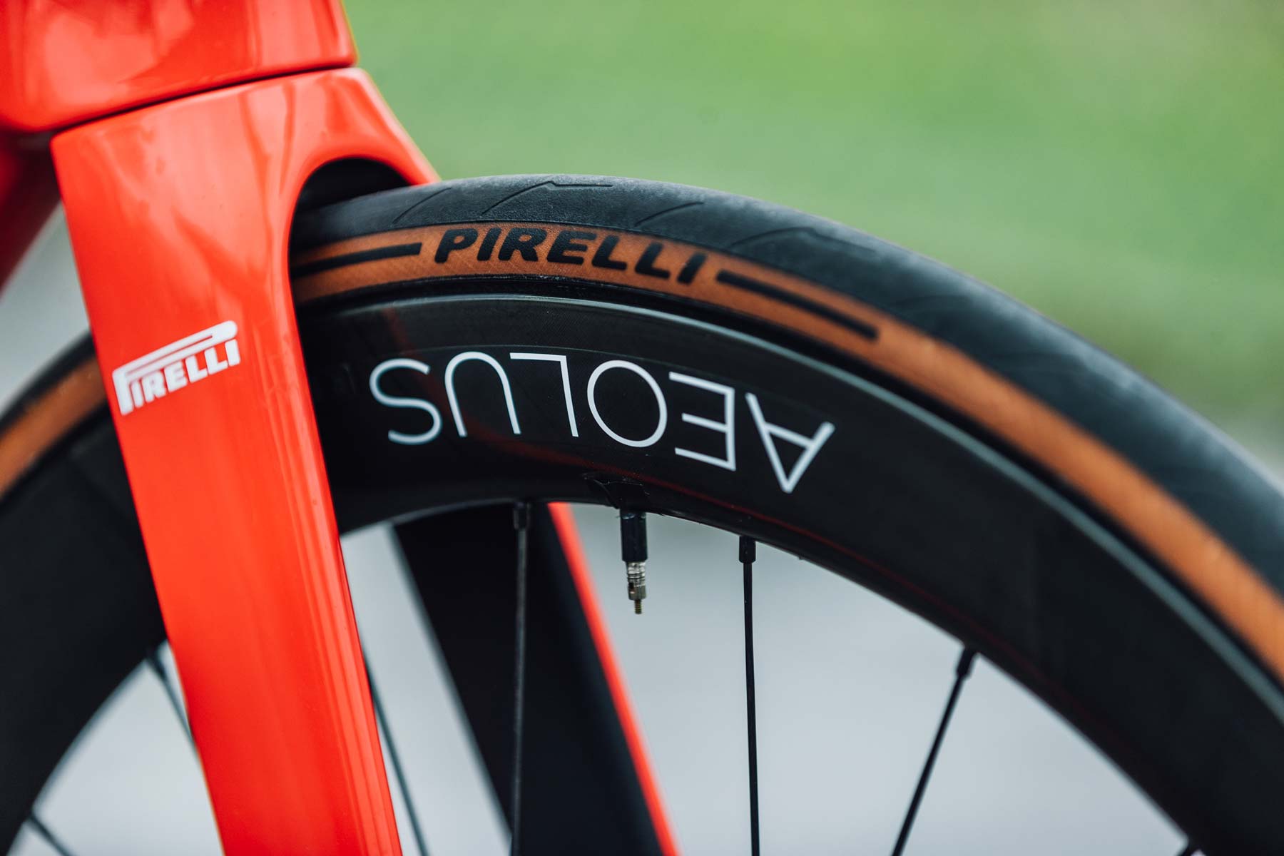 Mads Pedersen's Trek Madone SLR 9 Trek-Segafredo team bike for the Giro d'Italia details of Pirelli tire