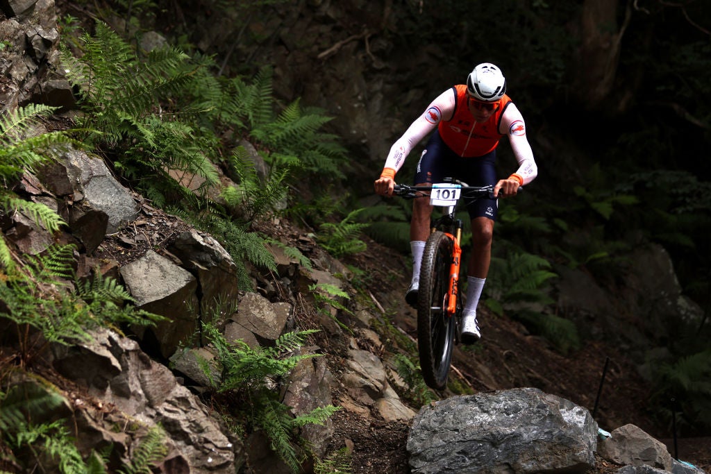 Mathieu van der Poel crashes out of mountain bike world championships: ‘I’m angry with myself’