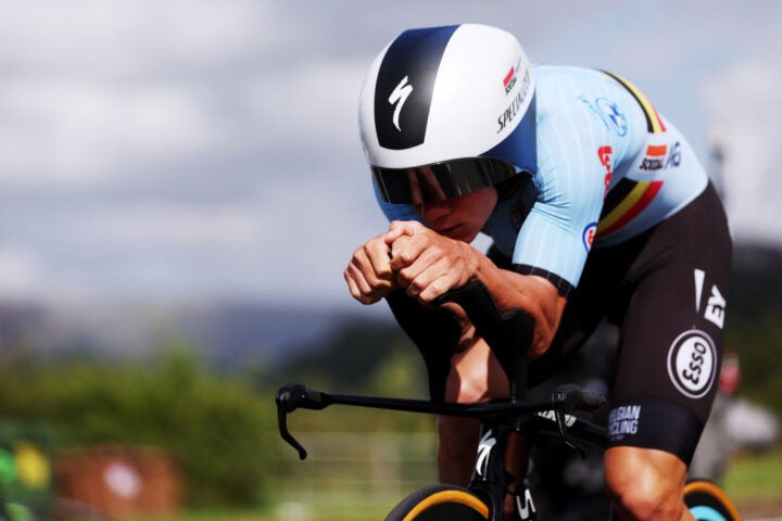 Remco Evenepoel rides to victory in the worlds TT