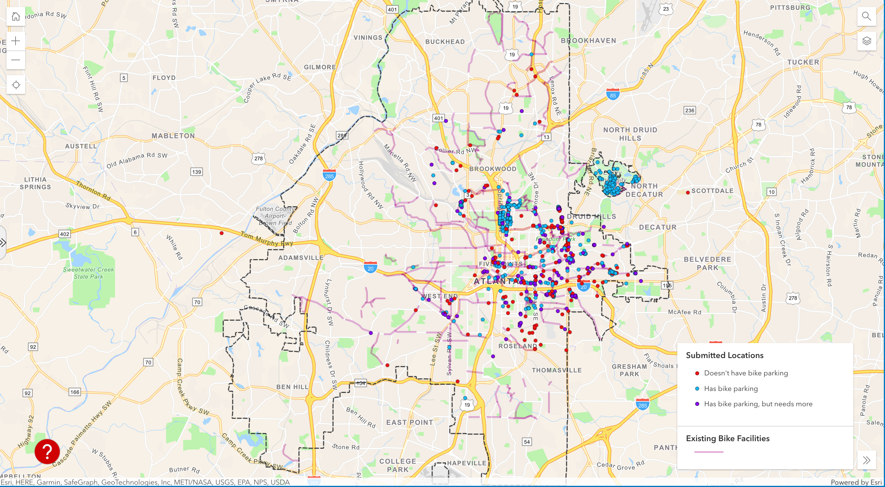 Atlanta City bike parking map - urbanist update