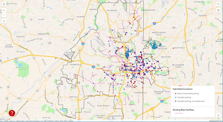 Atlanta City bike parking map - urbanist update