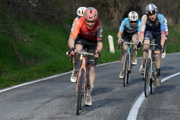 Magnus Sheffield of The United States and Team INEOS Grenadiers competes in the chase group during the 18th Strade Bianche 2024, Men's Elite a 215km one day race from Siena to Siena 320m / #UCIWT / on March 02, 2024 in Siena, Italy. (Photo by Tim de Waele/Getty Images)