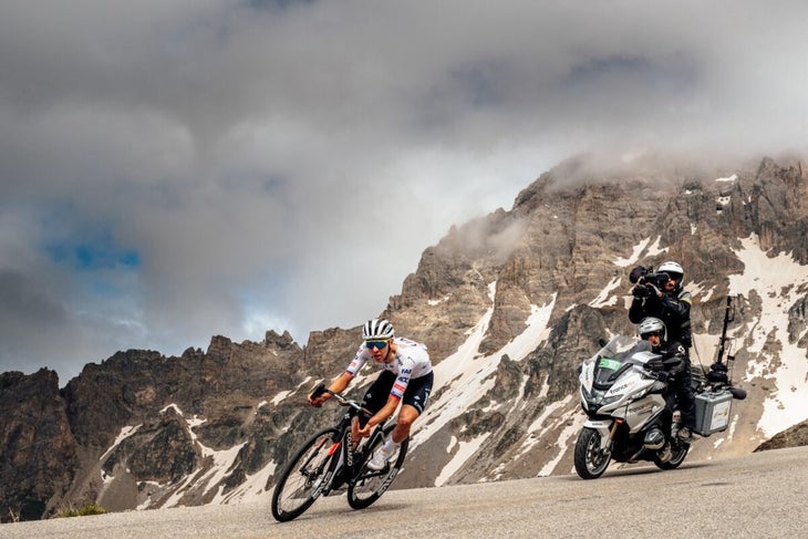 Tadej Pogačar (UAE Team Emirates) zooms to victory on stage 4 of the 2024 Tour de France (Photo by Chris Auld)