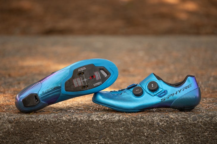 Shimano brand road cycling shoes in the 2024 Tour de France