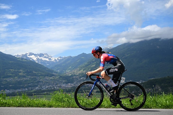 VILLARS-SUR-OLLON, SWITZERLAND - JUNE 16: Cecilie Uttrup Ludwig of Sweden and Team FDJ-Suez sprints during the 4th Tour de Suisse Women 2024, Stage 2 a 15.7km individual time trial stage from Aigle to Villars-sur-Ollon 1249m / #UCIWWT / on June 16, 2024 in Villars-sur-Ollon, Switzerland. (Photo by Tim de Waele/Getty Images)